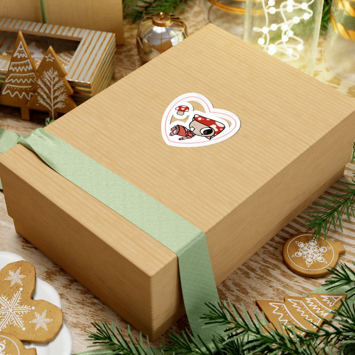 Adorable Heart-Shaped Kiss-Cut Stickers - Cute Mushroom Design for Decor & Gifting
