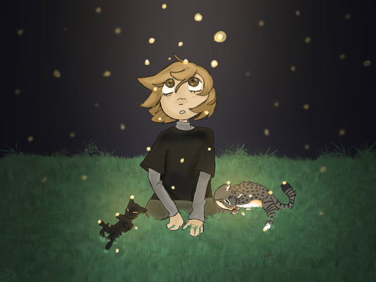Self Portrait in Grass with Cats